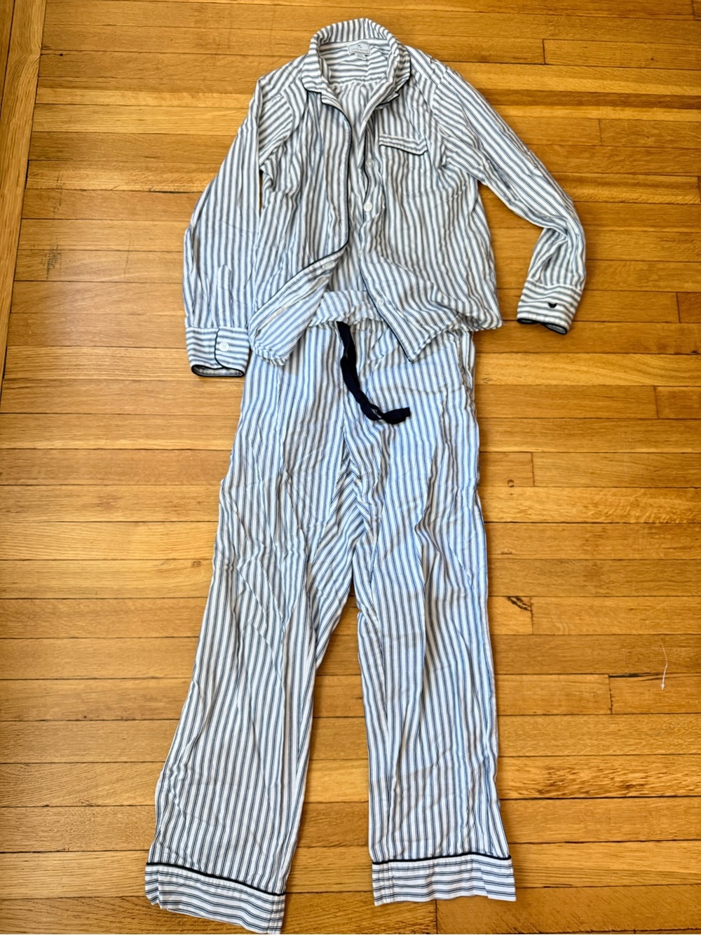 Women's Blue & White Striped Two-Piece Pajama Set
